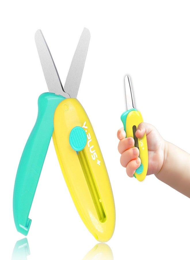 YPlus Safety Scissors for All Purpose, Portable Retractable Small Scissors for Office School Kids - Yellow - Image 1